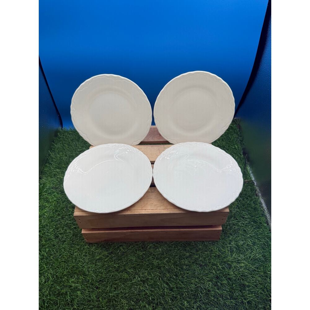 Vintage White Ceramic Scalloped Edge Salad Dessert Plates 7.5" - Set of 4